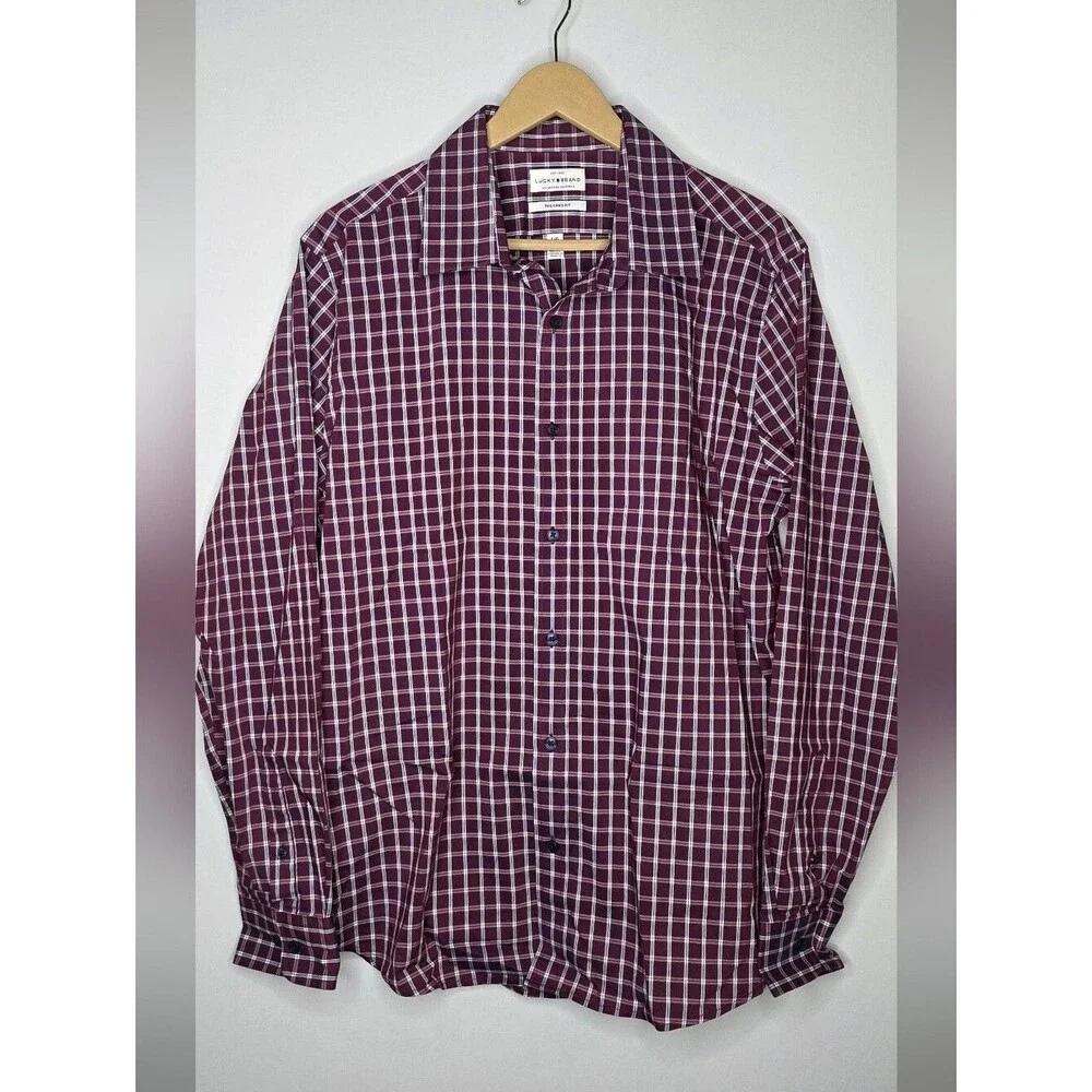 Lucky Brand Men’s Wine Plaid Button-Down Shirt